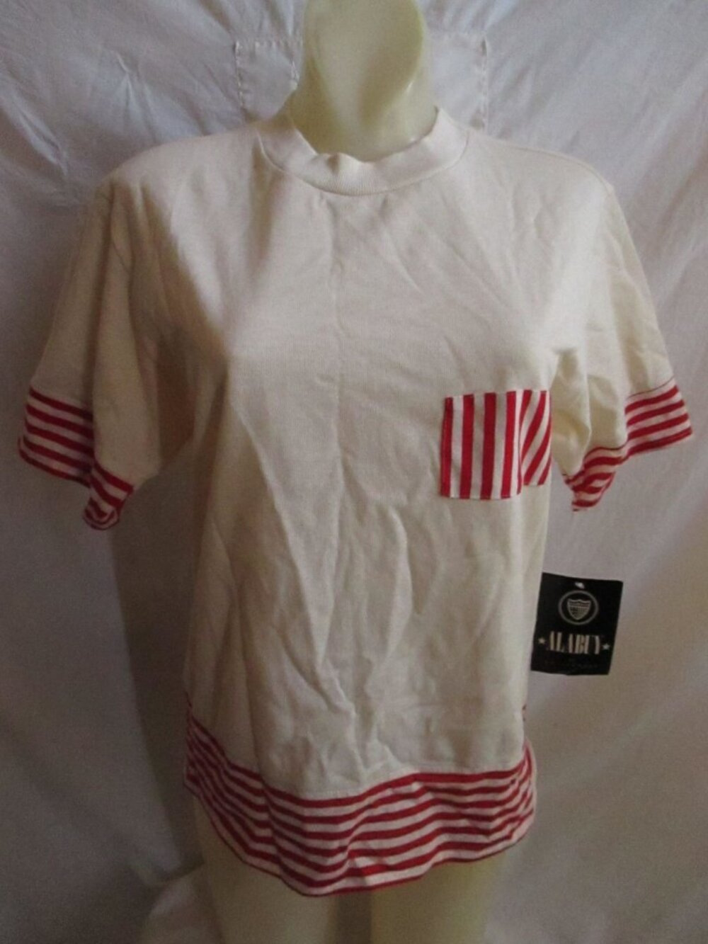 Vintage Women's T-shirt Medium NEW DS Single Stitch 1980's ALABUY STRIPED BOXY
